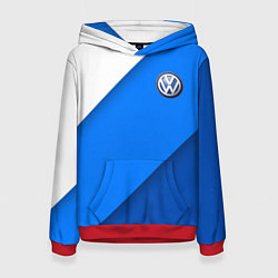 Толстовка-худи женская Volkswagen - голубые линии, цвет: 3D-красный