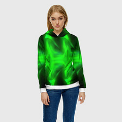 Толстовка-худи женская Black green abstract, цвет: 3D-белый — фото 2