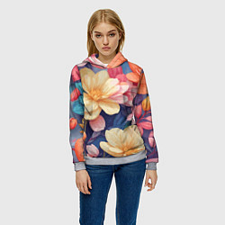 Толстовка-худи женская Водянная лилия лотосы кувшинки, цвет: 3D-меланж — фото 2