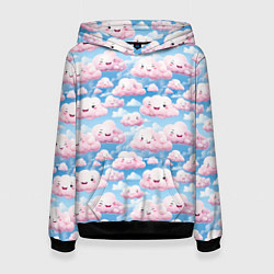 Толстовка-худи женская Кавайные милые облока, цвет: 3D-черный