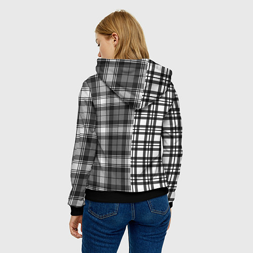 Женская толстовка Черно-белый паттерн клетка / 3D-Черный – фото 4