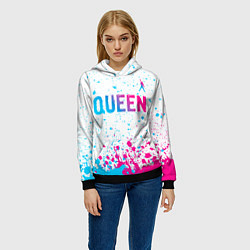 Толстовка-худи женская Queen neon gradient style: символ сверху, цвет: 3D-черный — фото 2