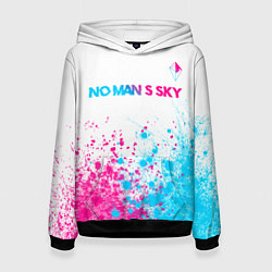 Толстовка-худи женская No Mans Sky neon gradient style: символ сверху, цвет: 3D-черный
