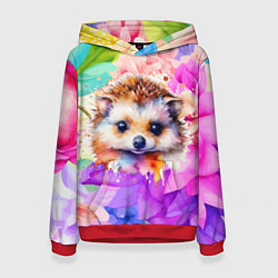 Толстовка-худи женская Ежик в цветах, цвет: 3D-красный