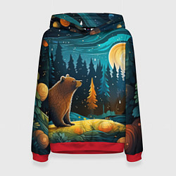 Толстовка-худи женская Хозяин тайги: медведь в лесу, цвет: 3D-красный
