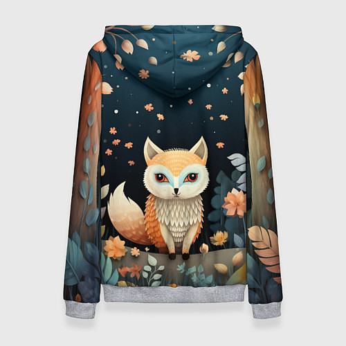 Женская толстовка Фэнтезийная лисичка в лесу фолк-арт / 3D-Меланж – фото 2