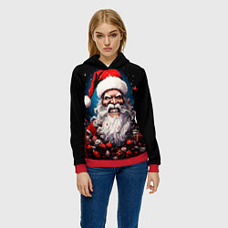 Толстовка-худи женская Страшный Санта Клаус, цвет: 3D-красный — фото 2