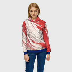 Толстовка-худи женская Абстракция красно-белая, цвет: 3D-синий — фото 2