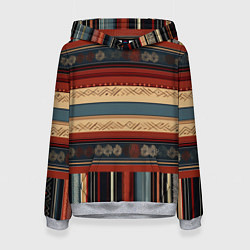 Толстовка-худи женская Этнический принт в полоску, цвет: 3D-меланж