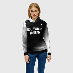 Толстовка-худи женская Hollywood Undead glitch на темном фоне посередине, цвет: 3D-черный — фото 2