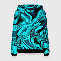 Толстовка-худи женская Абстракция плазма бирюзовый, цвет: 3D-черный