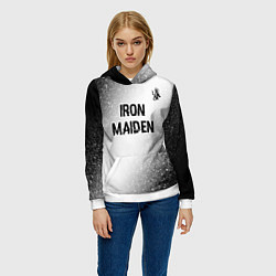 Толстовка-худи женская Iron Maiden glitch на светлом фоне посередине, цвет: 3D-белый — фото 2