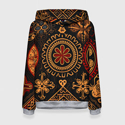 Толстовка-худи женская Орнамент в славянском стиле на тёмном фоне, цвет: 3D-меланж
