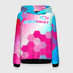 Толстовка-худи женская Chevrolet neon gradient style посередине, цвет: 3D-черный