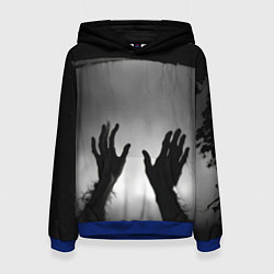 Толстовка-худи женская Руки зомби в ночном тумане, цвет: 3D-синий