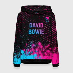 Толстовка-худи женская David Bowie - neon gradient посередине, цвет: 3D-черный