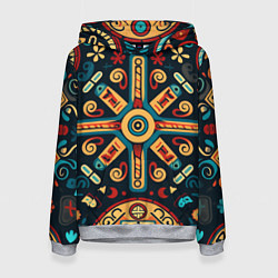 Толстовка-худи женская Симметричный орнамент в славянском стиле, цвет: 3D-меланж