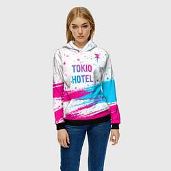 Толстовка-худи женская Tokio Hotel neon gradient style посередине, цвет: 3D-черный — фото 2