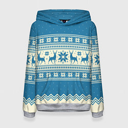 Толстовка-худи женская Sweater with deer on a blue background, цвет: 3D-меланж