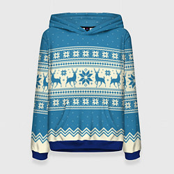 Женская толстовка Sweater with deer on a blue background