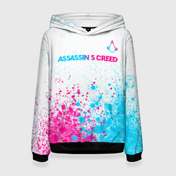 Толстовка-худи женская Assassins Creed neon gradient style посередине, цвет: 3D-черный