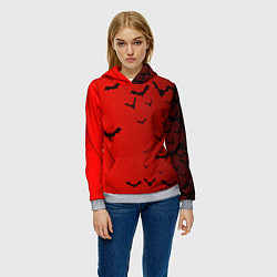 Толстовка-худи женская Летучие мыши на красном фоне, цвет: 3D-меланж — фото 2