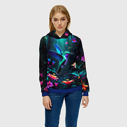 Толстовка-худи женская Колибри в темном лесу, цвет: 3D-синий — фото 2