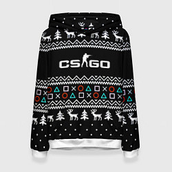 Толстовка-худи женская CS GO новогодний свитер с оленями, цвет: 3D-белый