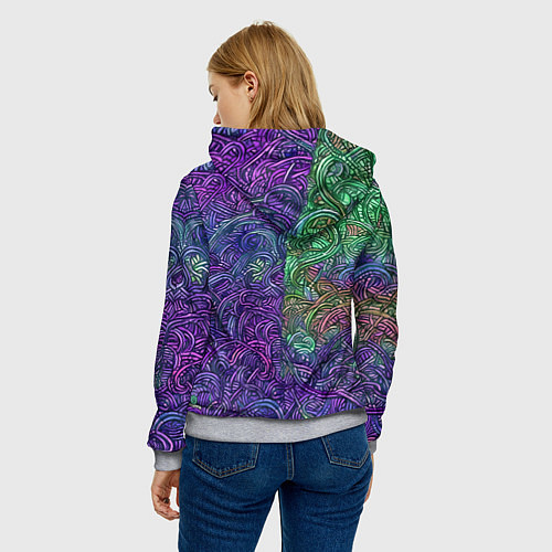 Женская толстовка Вьющийся узор фиолетовый и зелёный / 3D-Меланж – фото 4