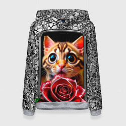 Толстовка-худи женская Кот в телефоне, цвет: 3D-меланж