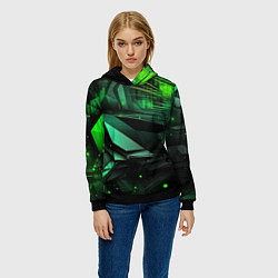 Толстовка-худи женская Мир абстрактной зелени, цвет: 3D-черный — фото 2