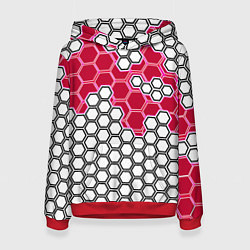 Толстовка-худи женская Красная энерго-броня из шестиугольников, цвет: 3D-красный
