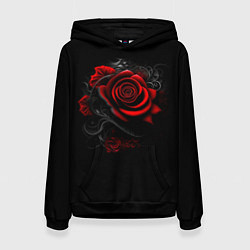 Толстовка-худи женская Алая роза, цвет: 3D-черный