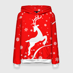 Толстовка-худи женская Christmas deer, цвет: 3D-белый