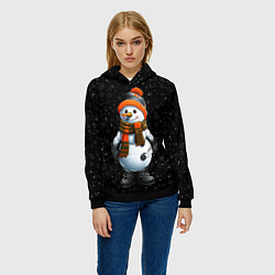 Толстовка-худи женская Снеговик и снежинки, цвет: 3D-черный — фото 2