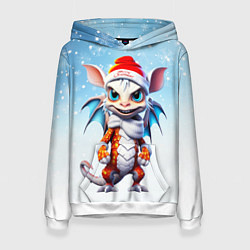 Толстовка-худи женская Забавный новогодний дракончик, цвет: 3D-белый