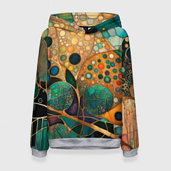 Толстовка-худи женская Вдохновение Климтом - изумрудная абстракция с круг, цвет: 3D-меланж