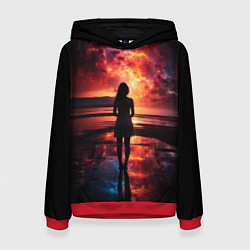 Толстовка-худи женская Девушка на закате - космос, цвет: 3D-красный