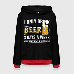 Толстовка-худи женская I only drink beer 3 days a week, цвет: 3D-красный