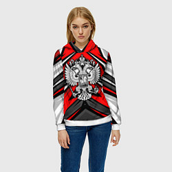 Толстовка-худи женская Россия - красная геометрия, цвет: 3D-белый — фото 2