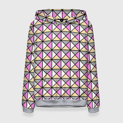 Толстовка-худи женская Геометрический треугольники бело-серо-розовый, цвет: 3D-меланж