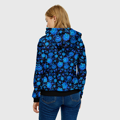 Женская толстовка Новогодняя гжельская роспись чёрный фон / 3D-Черный – фото 4