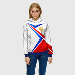 Толстовка-худи женская Герб РФ - классические цвета флага, цвет: 3D-синий — фото 2