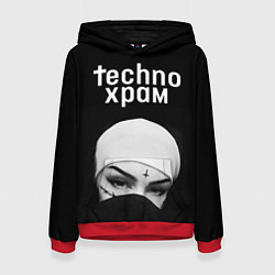 Толстовка-худи женская Techno храм монашка в маске, цвет: 3D-красный