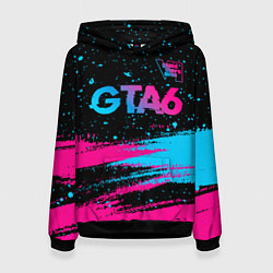Толстовка-худи женская GTA6 - neon gradient посередине, цвет: 3D-черный