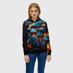 Толстовка-худи женская Темные плитки в лаве, цвет: 3D-черный — фото 2