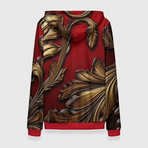 Женская толстовка Золотые объемные листья на красном фоне / 3D-Красный – фото 2
