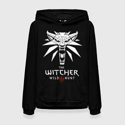 Толстовка-худи женская The Witcher белое лого гейм, цвет: 3D-черный