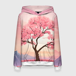 Толстовка-худи женская Вишневое дерево в полном цвету, цвет: 3D-белый