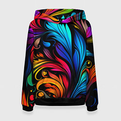 Толстовка-худи женская Паттерн с узорами на черном фоне, цвет: 3D-черный